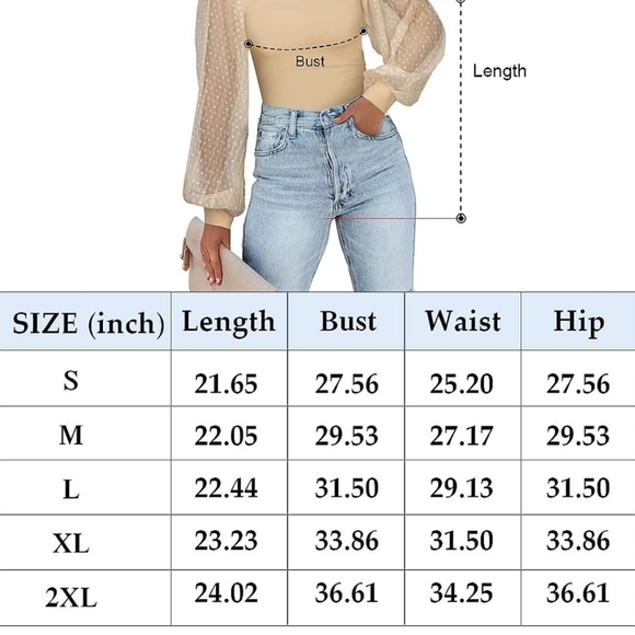 Women's Square Neck Long Sleeve Bodysuit Polka Dots Tops Sheer Basic Jumpsuit - Picture 5 of 7